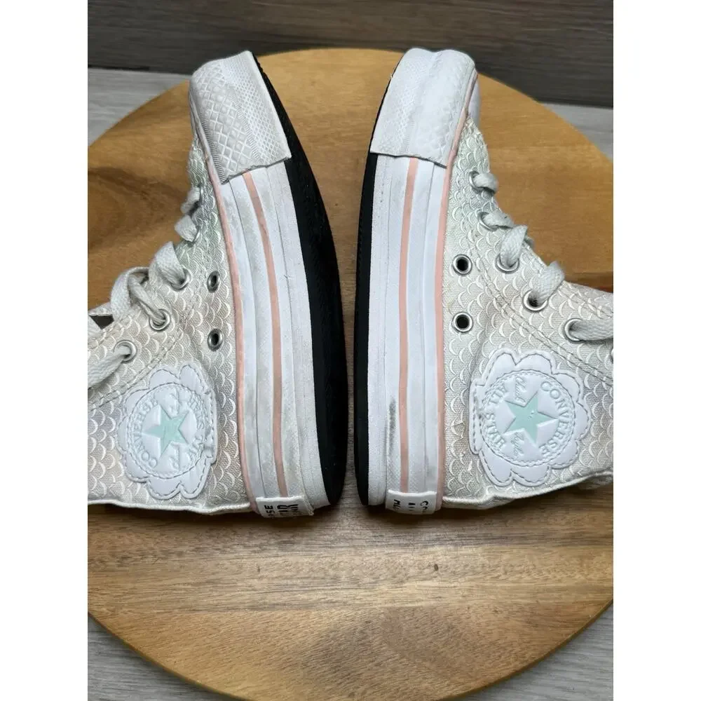 Converse Shoes Sz11 Youth Chuck Taylor Lift Hi Top Pastel Mermaid Scales 372752C